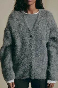 Alpaca blend knitted cardigan - Grau - Dame - Gina Tricot