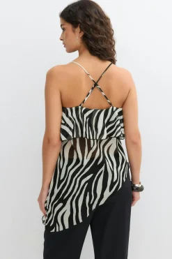 Asymmetric frill singlet - Schwarz - Dame - Gina Tricot