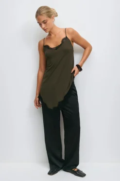 Asymmetric lace singlet - Grün - Dame - Gina Tricot