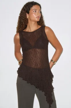 Asymmetric lace top - Braun - Dame - Gina Tricot