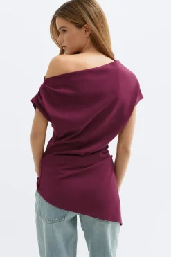 Asymmetric pleated top - Lila - Dame - Gina Tricot