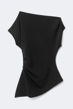 Asymmetric pleated top - Schwarz - Dame - Gina Tricot