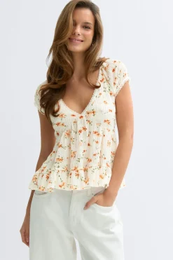 Babydoll lace detail top - Weiß - Dame - Gina Tricot