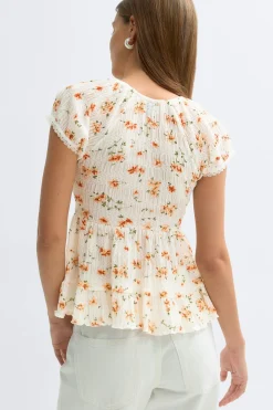 Babydoll lace detail top - Weiß - Dame - Gina Tricot