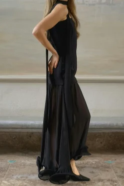 Bandeau frill maxi dress - Schwarz - Dame - Gina Tricot