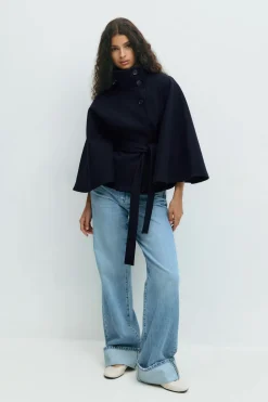 Belt cape jacket - Blau - Dame - Gina Tricot