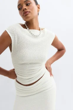 Boucle boatneck top - Weiß - Dame - Gina Tricot