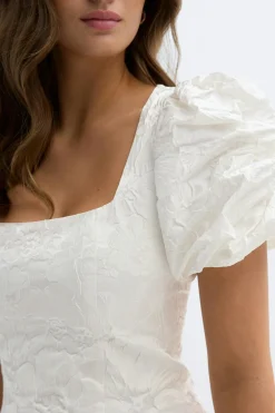 Brocade puffsleeve mini dress - Weiß - Dame - Gina Tricot