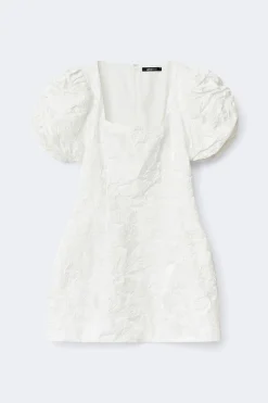 Brocade puffsleeve mini dress - Weiß - Dame - Gina Tricot