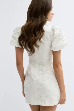 Brocade puffsleeve mini dress - Weiß - Dame - Gina Tricot