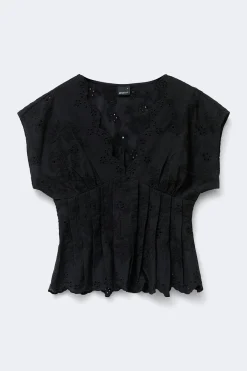 Broderie anglaise blouse - Schwarz - Dame - Gina Tricot