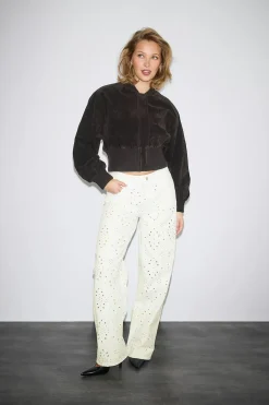 Broderie denim jeans - Weiß - Dame - Gina Tricot