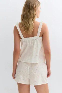 Broderie loungewear shorts - Weiß - Dame - Gina Tricot