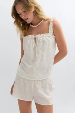 Broderie loungewear singlet - Weiß - Dame - Gina Tricot