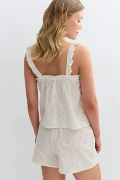 Broderie loungewear singlet - Weiß - Dame - Gina Tricot