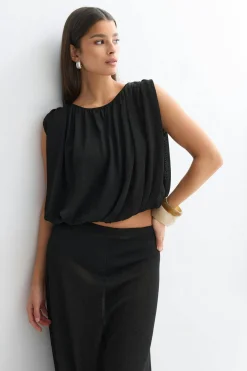 Bubble hem knitted top - Schwarz - Dame - Gina Tricot