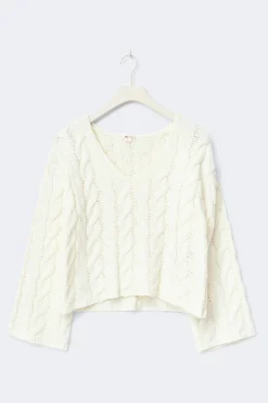 14+ cable knitted sweater - Weiß - Gina Tricot