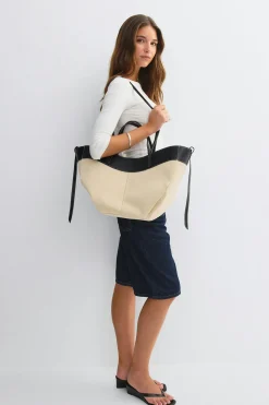 Canvas strap detail tote bag - Weiß - Dame - Gina Tricot