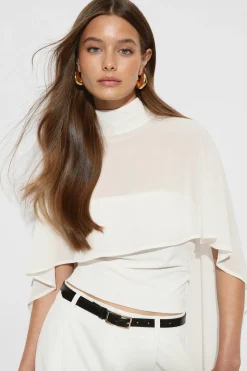Chiffon cape top - Weiß - Dame - Gina Tricot