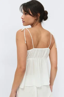 Chiffon loungewear singlet - Weiß - Dame - Gina Tricot
