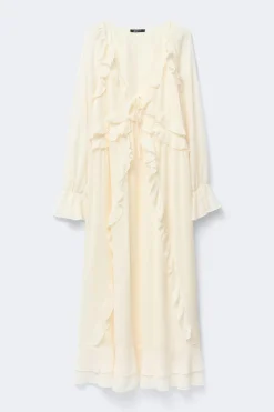 Chiffon maxi long sleeve dress - Weiß - Dame - Gina Tricot