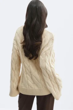 Chunky knitted cable cardigan - Beige - Dame - Gina Tricot