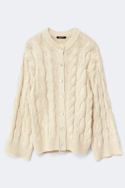 Chunky knitted cable cardigan - Beige - Dame - Gina Tricot