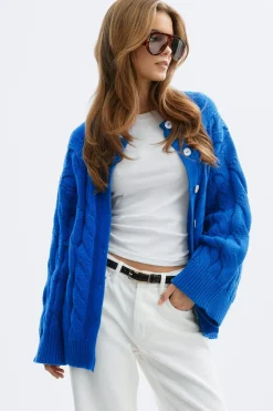 Chunky knitted cable cardigan - Blau - Dame - Gina Tricot