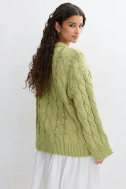 Chunky knitted cable cardigan - Grün - Dame - Gina Tricot