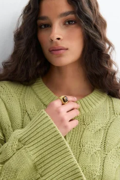 Chunky knitted cable cardigan - Grün - Dame - Gina Tricot