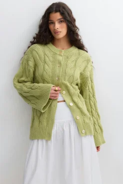 Chunky knitted cable cardigan - Grün - Dame - Gina Tricot