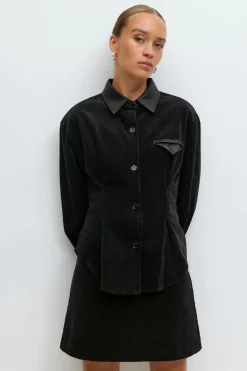 Corduroy shirt - Schwarz - Dame - Gina Tricot