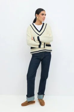 Cotton blend knitted sweater - Weiß - Dame - Gina Tricot