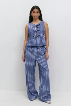 Cotton poplin trousers - Blau - Dame - Gina Tricot