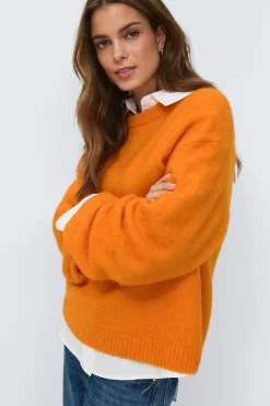 Crew neck knitted sweater - Orange - Dame - Gina Tricot