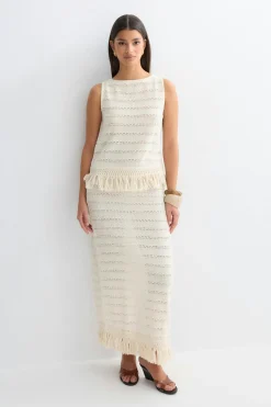 Crochet fringe skirt - Weiß - Dame - Gina Tricot