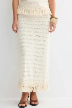 Crochet fringe skirt - Weiß - Dame - Gina Tricot