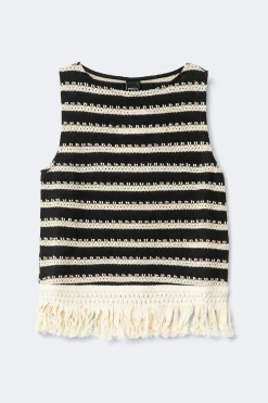 Crochet fringe top - Schwarz - Dame - Gina Tricot