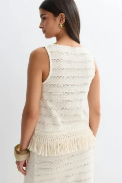 Crochet fringe top - Weiß - Dame - Gina Tricot