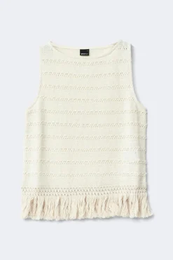 Crochet fringe top - Weiß - Dame - Gina Tricot