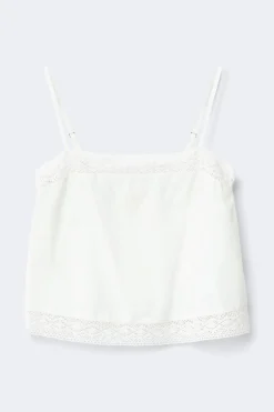 14+ crochet linen blend top - Weiß - Gina Tricot