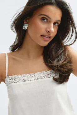 14+ crochet linen blend top - Weiß - Gina Tricot