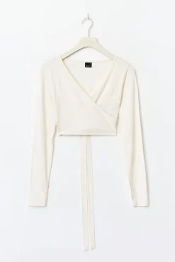 Cropped yoga wrap cardigan - Weiß - Dame - Gina Tricot