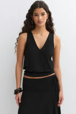 Cuff detail top - Schwarz - Dame - Gina Tricot
