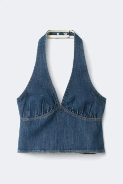 Denim halterneck top - Blau - Dame - Gina Tricot