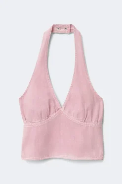 Denim halterneck top - Rosa - Dame - Gina Tricot