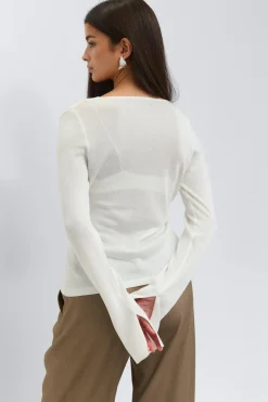 Draped knitted top - Weiß - Dame - Gina Tricot