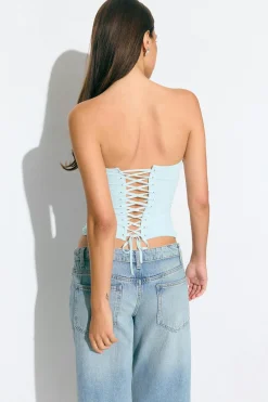Draped mesh corset - Blau - Dame - Gina Tricot
