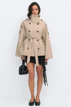 Dropped waist high neck jacket - Beige - Dame - Gina Tricot