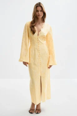 Embroidery dress - Gelb - Dame - Gina Tricot